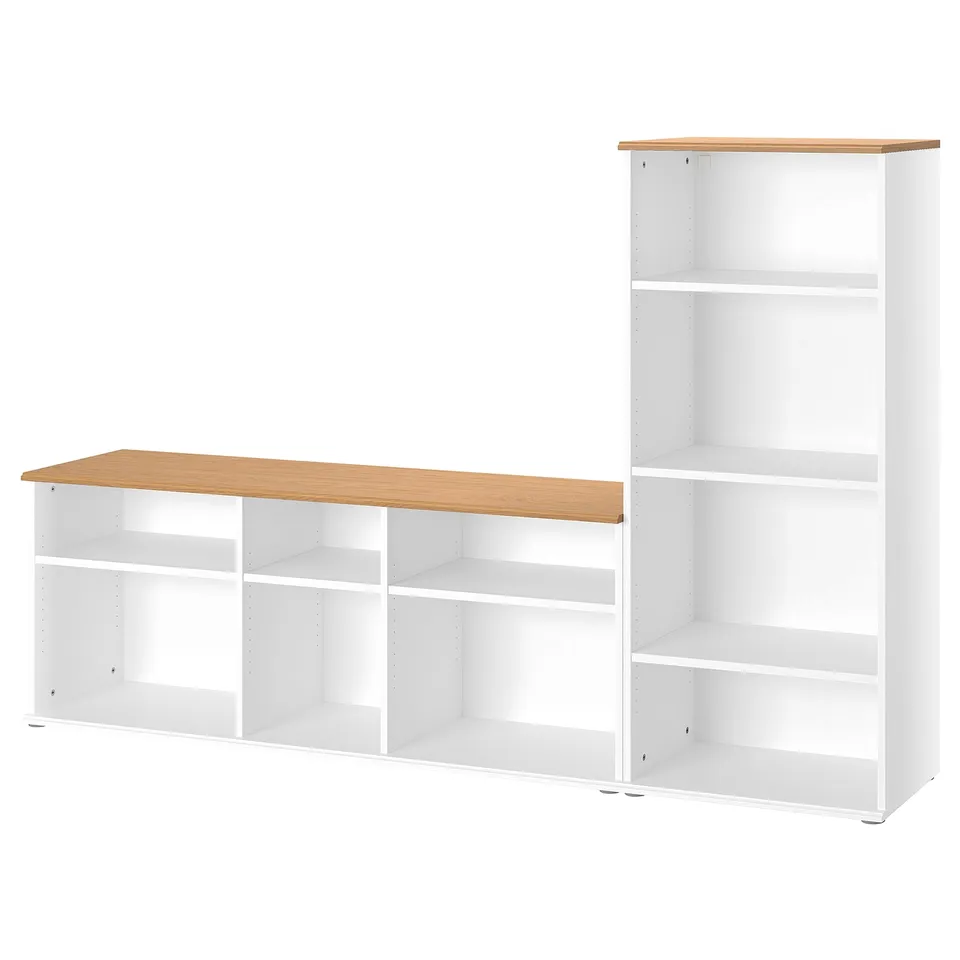 SKRUVBY series; white & wood tv storage units; modern & simple; open shelves; clean design.