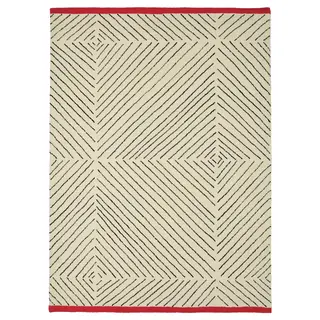 UNDERVISNING rug, low pile, off-white black/handmade, 200x300 cm