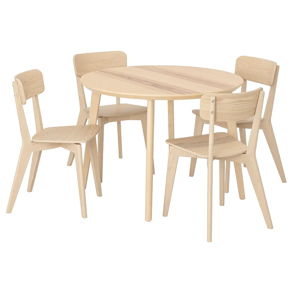 An LISABO dining set with a light wooden table and matching chairs.