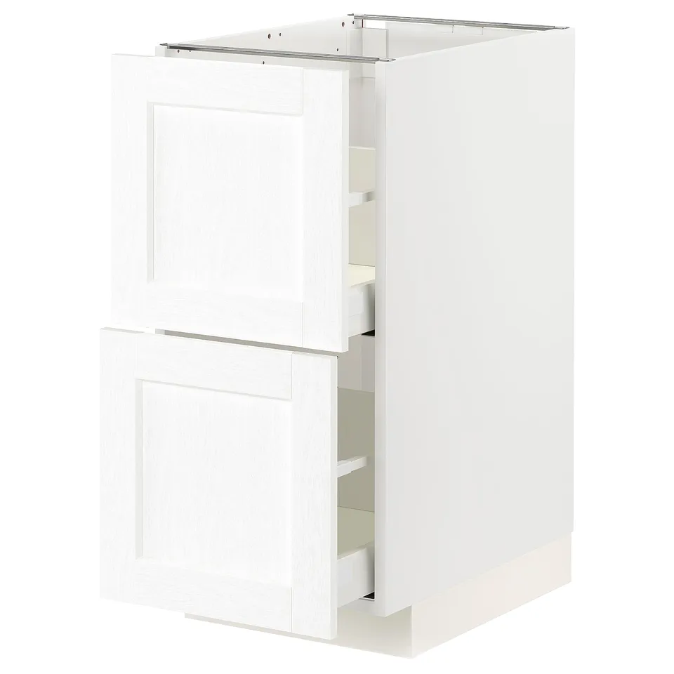 White METOD kitchen cabinet with two drawers and a door, featuring a smooth finish and modern design.
