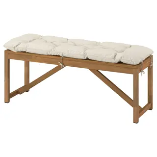 NÄMMARÖ bench with cushion, light brown stained/light grey-beige, 120 cm
