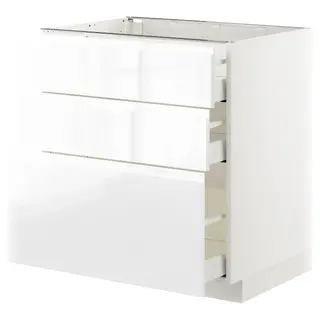METOD / MAXIMERA base cabinet with 3 drawers, white/Voxtorp high-gloss/white, Width 80.0 x Depth 62.1 x Height 88.0 cm