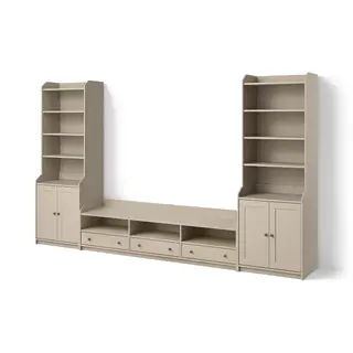 HAUGA TV/storage combination, beige, 346x46x199 cm