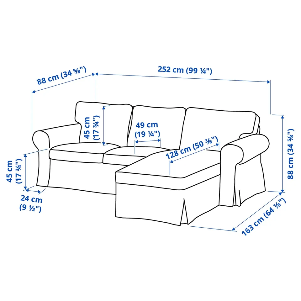 EKTORP 3-seat sofa with chaise longue, Mångbyn brown/multicolour