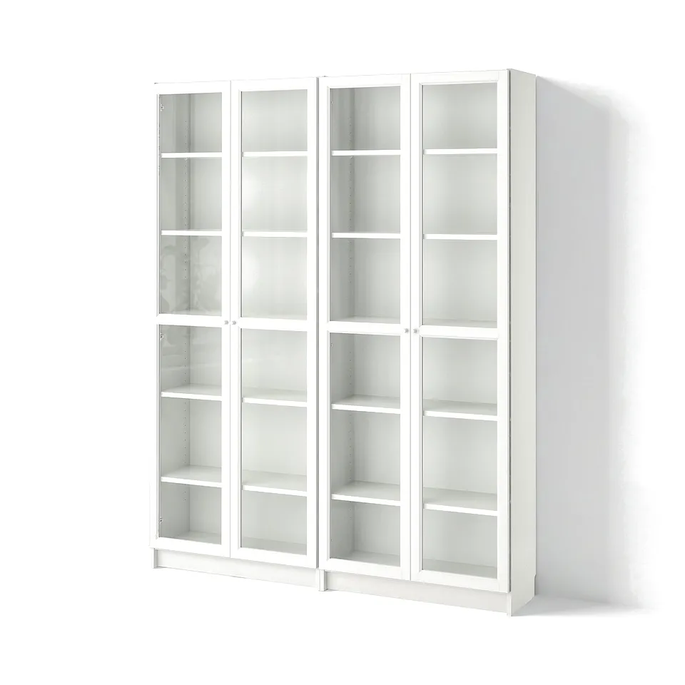 BILLY / OXBERG Bookcase, white/glass, 160x30x202 cm