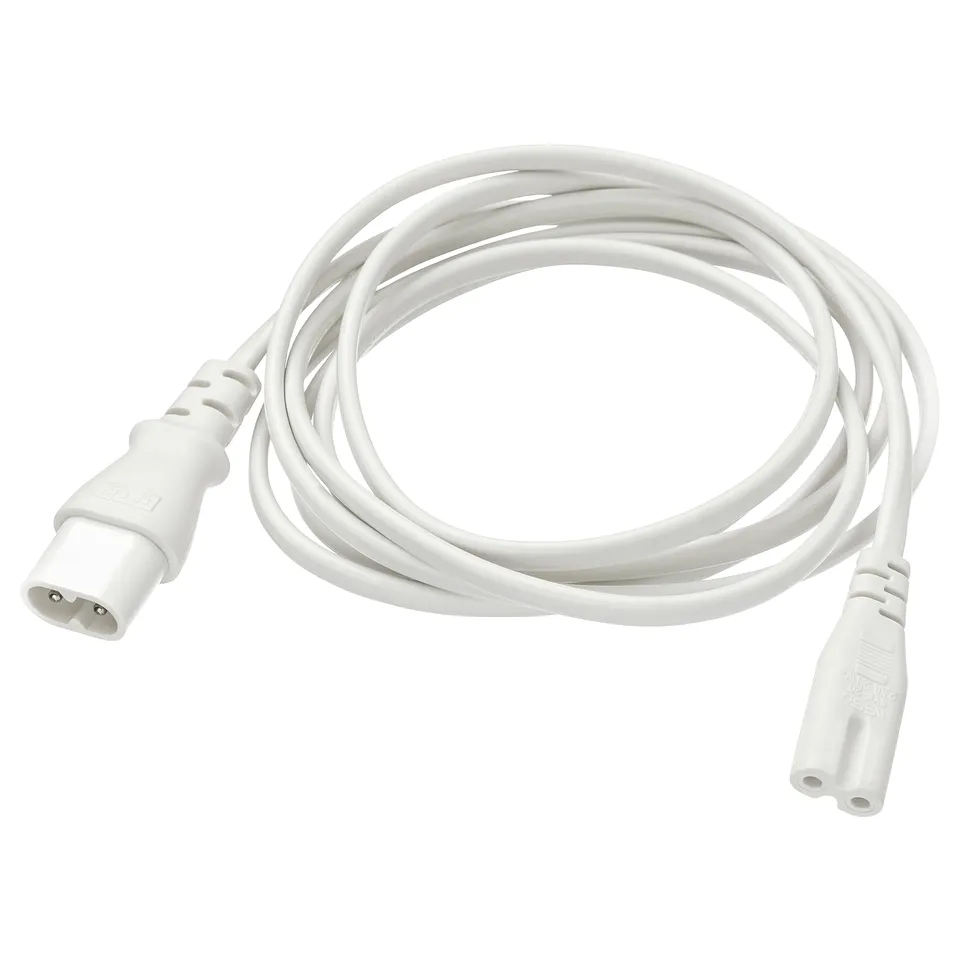 A FÖRNIMMA white power cord, 2 metres long. Its made of pvc plastic and polyester, used to connect multiple lamps to a single power source.