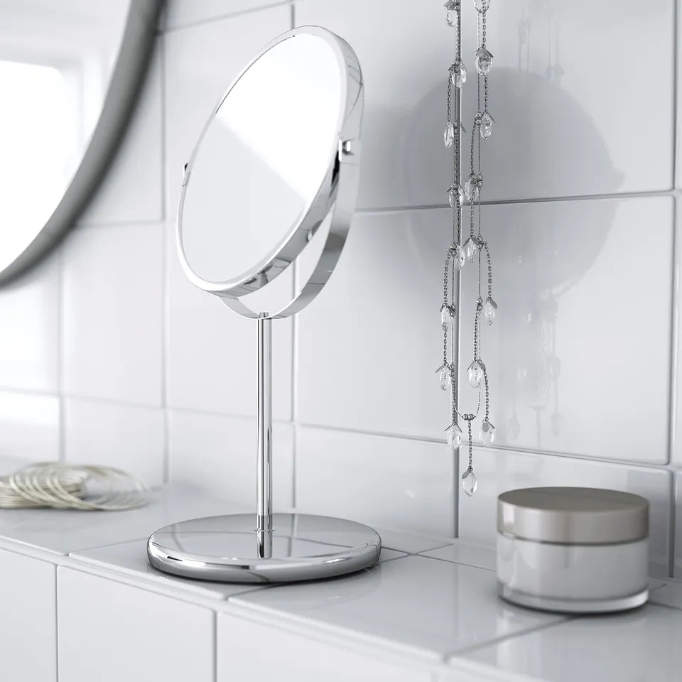 Chrome-framed mirror, 2-sided, water-resistant