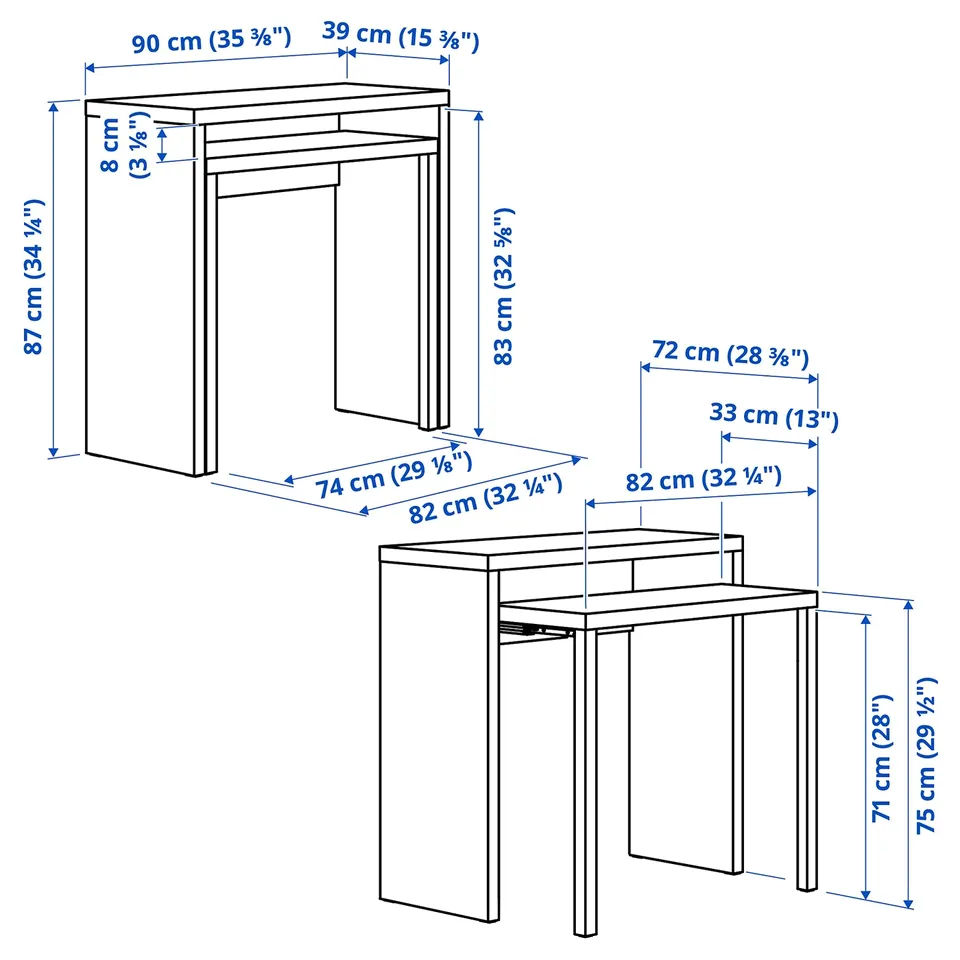LÄNGDHOPP Pull-out desk, white, 90x39/71 cm