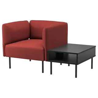 LILLEHEM armchair with side table, Gunnared brown-red/metal, Width 80 x Height 73 x Depth 76 cm