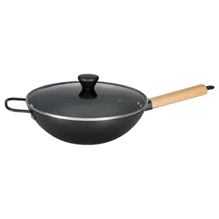 VARDAGEN wok with lid, carbon steel