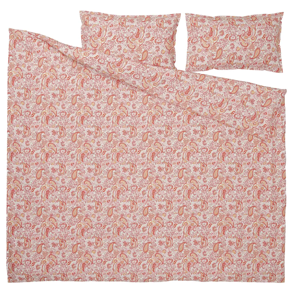 RODGERSIA Duvet cover and 2 pillowcases, pink/white, 240x220/50x80 cm