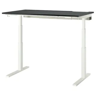 MITTZON desk sit/stand, electric black stained ash veneer/black white, 140x80 cm