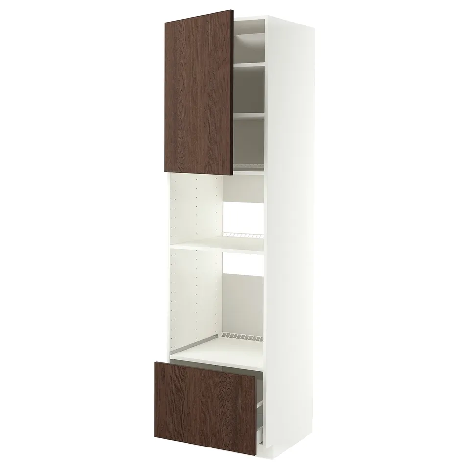 METOD kitchen cabinet, dark brown with wood edging, full-extension drawer, adjustable shelves.