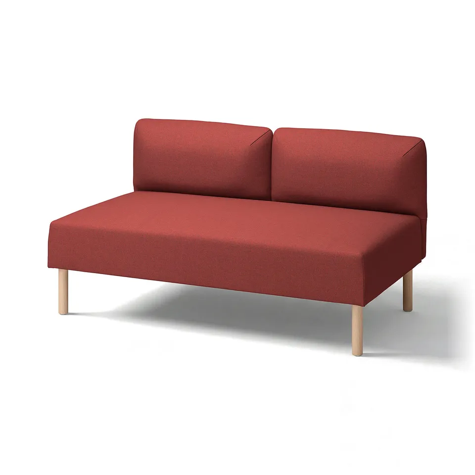 A modern red LILLEHEM modular sofa with cushioned seats and backrests, wooden legs, and a clean, minimalist design.