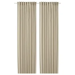 DYTÅG curtains, 1 pair, beige/with heading tape, 145x250 cm
