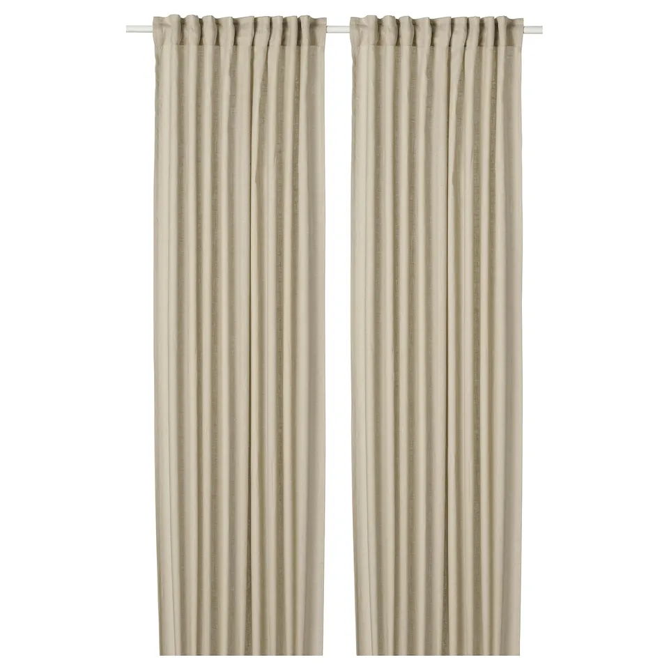 Beige linen curtains with rod pocket, casual & elegant, privacy & light philtre.