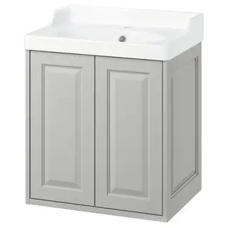 TÄNNFORSEN / RUTSJÖN wash-stnd w doors/wash-basin, light grey, 62x49x74 cm