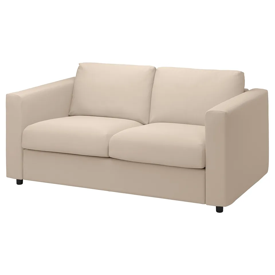 VIMLE: beige fabric 2-seater sofa, plush cushions, modern sleek design.