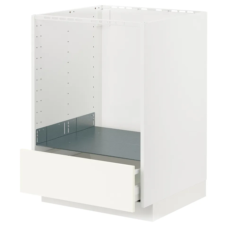 White METOD kitchen cabinet with drawer, modern minimalist design, three sections, 25-year guarantee.
