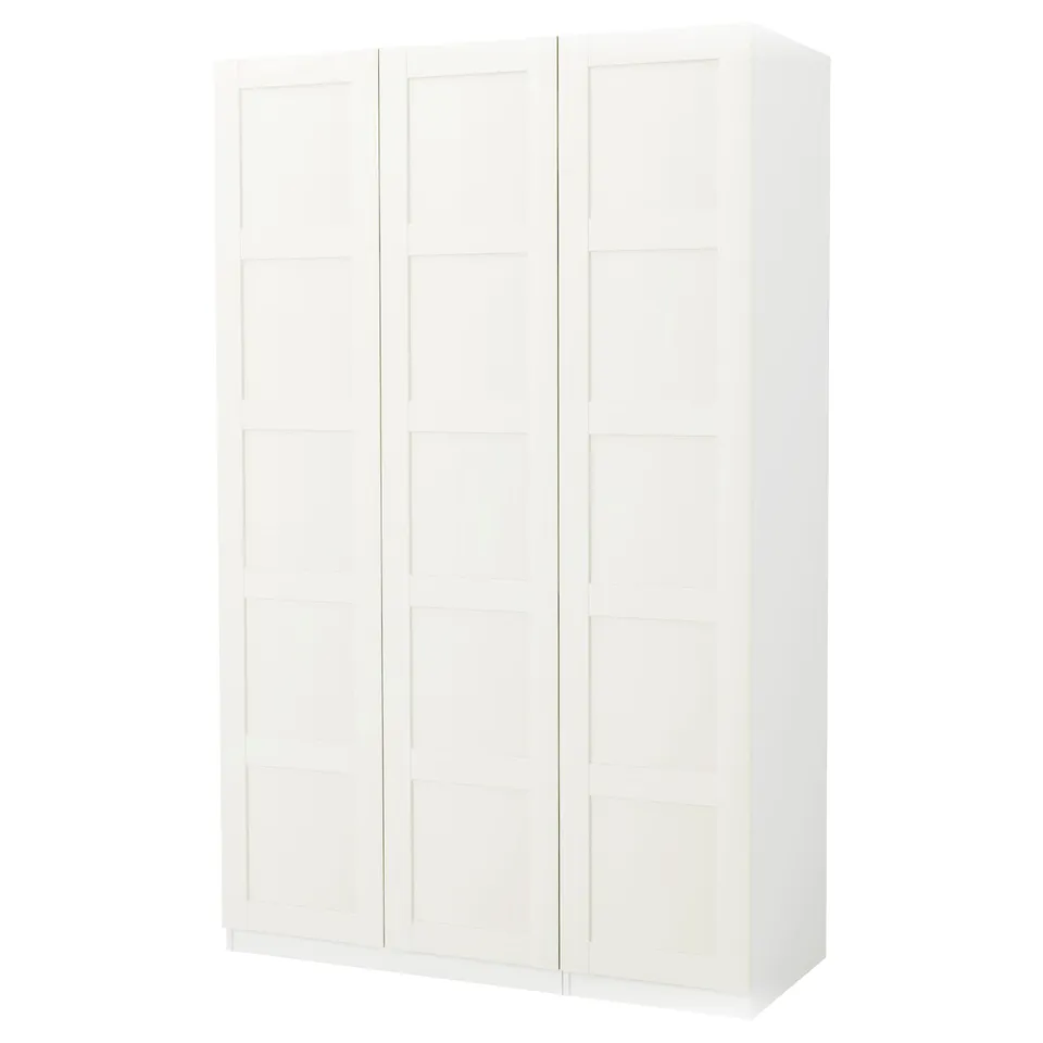 White ikea PAX wardrobe, three-section, modern design.
