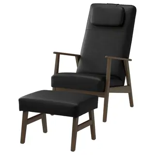 EKENÄSET high-back armchair and footstool, walnut effect/Grann/Bomstad black