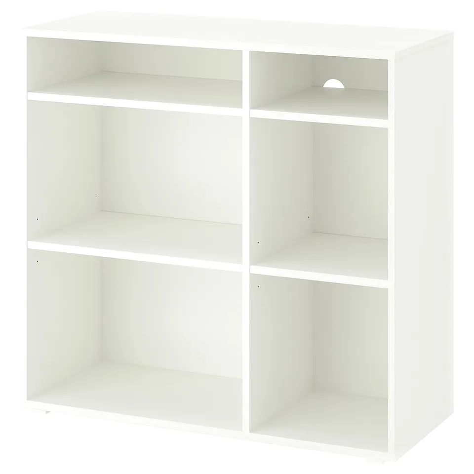VIHALS white cube shelf, minimalist design with four open shelves, durable particleboard.