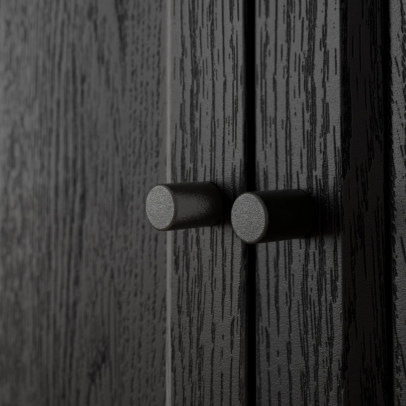 Black wooden cabinet with rounded handles; shows sturdy construction, smooth finish.
