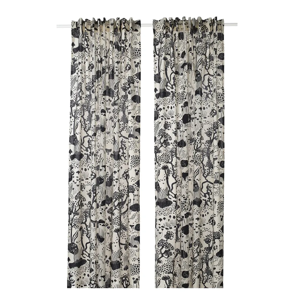 STOCKHOLM 2025 curtains: nature-themed, black/white, linen-cotton, rod-pocket design.