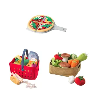 DUKTIG/LÅTSAS set: 24-piece pizza set + 14-piece vegetables set + 12-piece shopping basket set