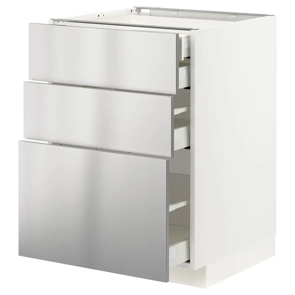 Ikea METOD white kitchen unit with stainless steel drawers.