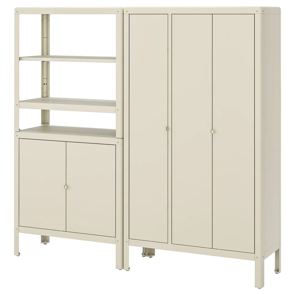KOLBJÖRN Shelving unit with 2 cabinets, beige/outdoor indoor, 171x37x161 cm