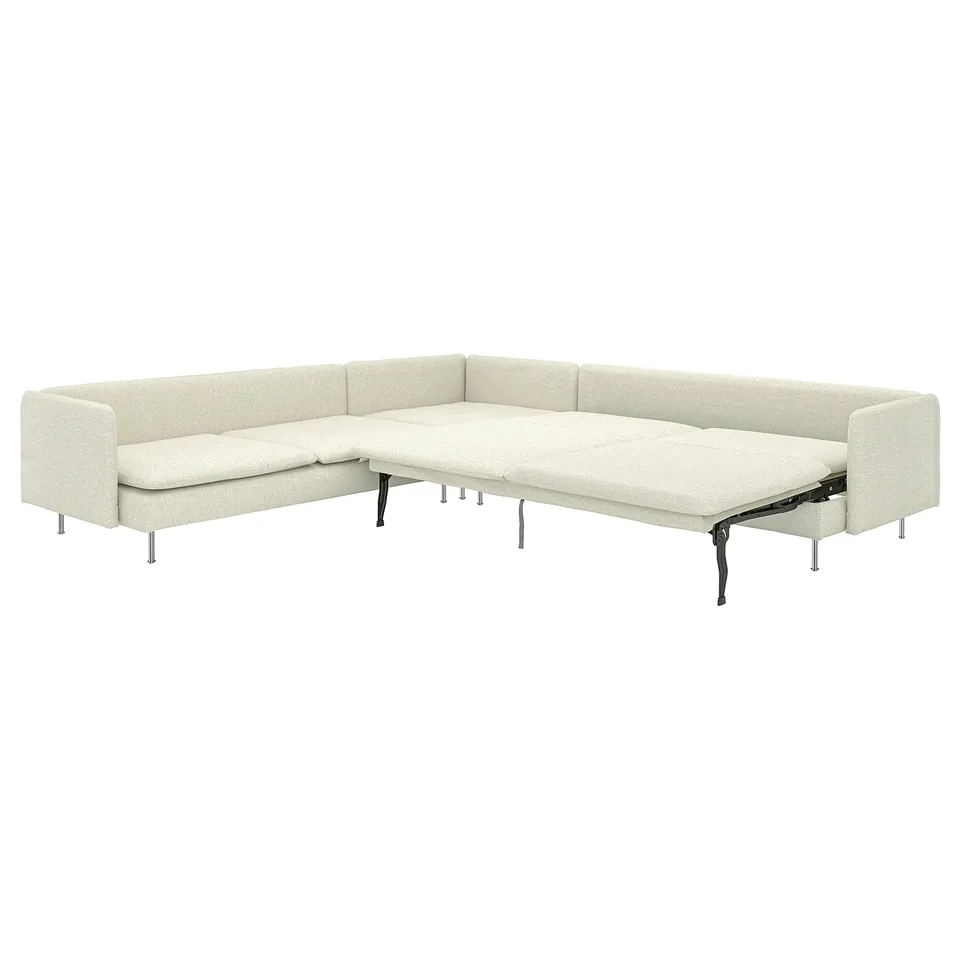 A beige SÖDERHAMN sectional sofa-bed with sleek design and high legs. It offers both seating and a convertible sleeping option.
