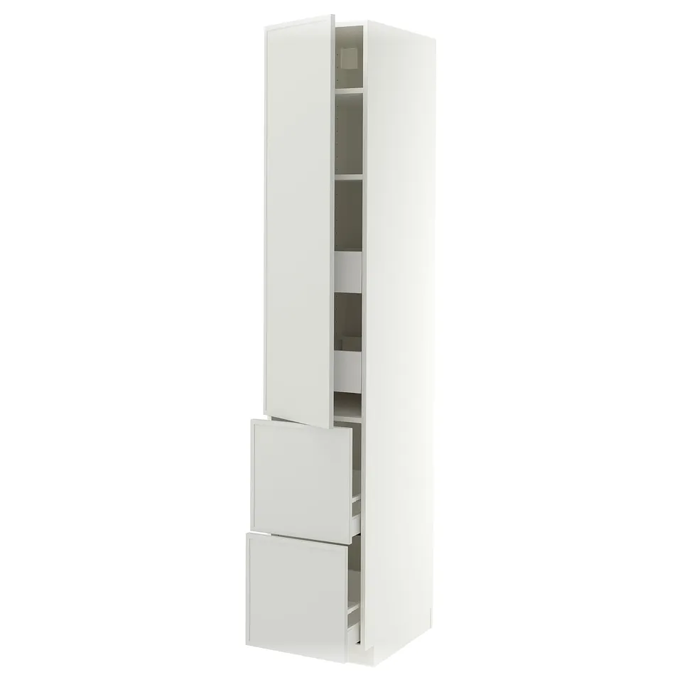 METOD / MAXIMERA Hi cab w shlvs/4 drawers/dr/2 frnts, white/Aspudden light grey, 40x60x220 cm