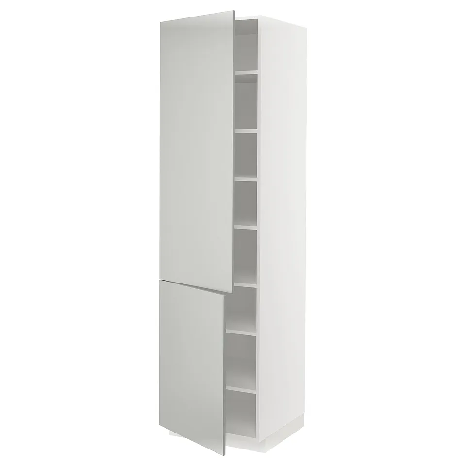 METOD white cabinet, tall, 2 doors, modern clean design, fiberboard & particleboard.