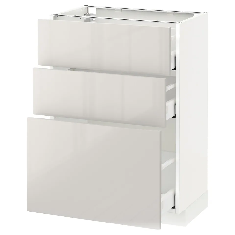 METOD Base cabinet with 3 drawers, white Maximera/Ringhult light grey, 60x37x80 cm