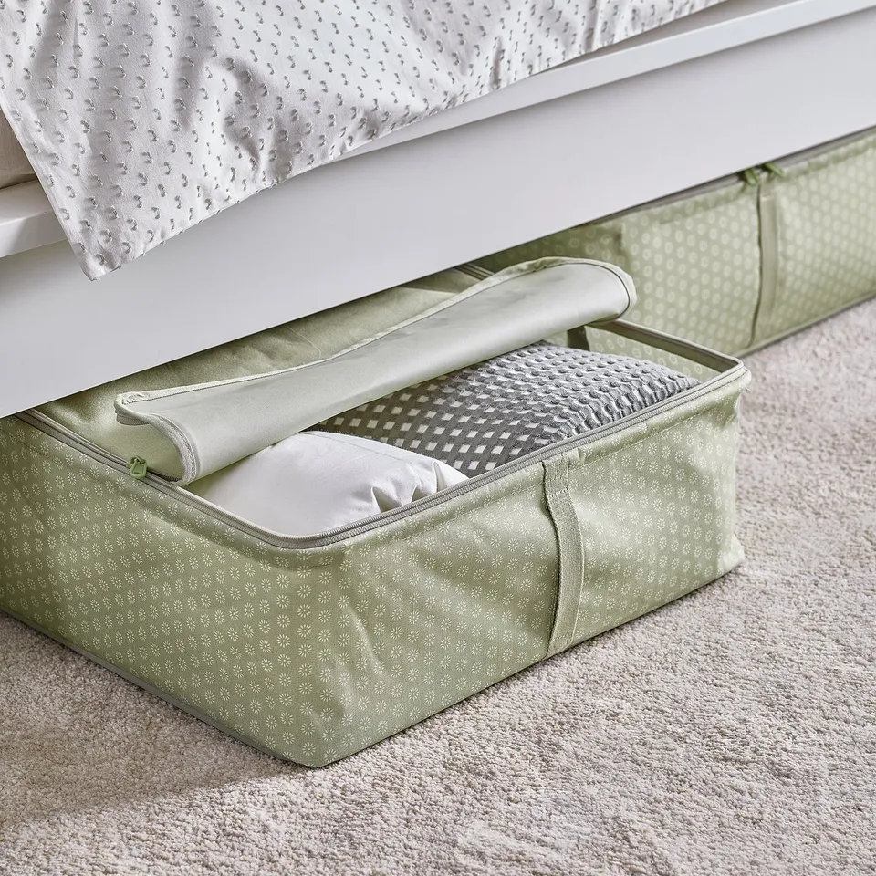 HEMMAFIXARE Storage case, flower/pale grey-green, 44x51x19 cm