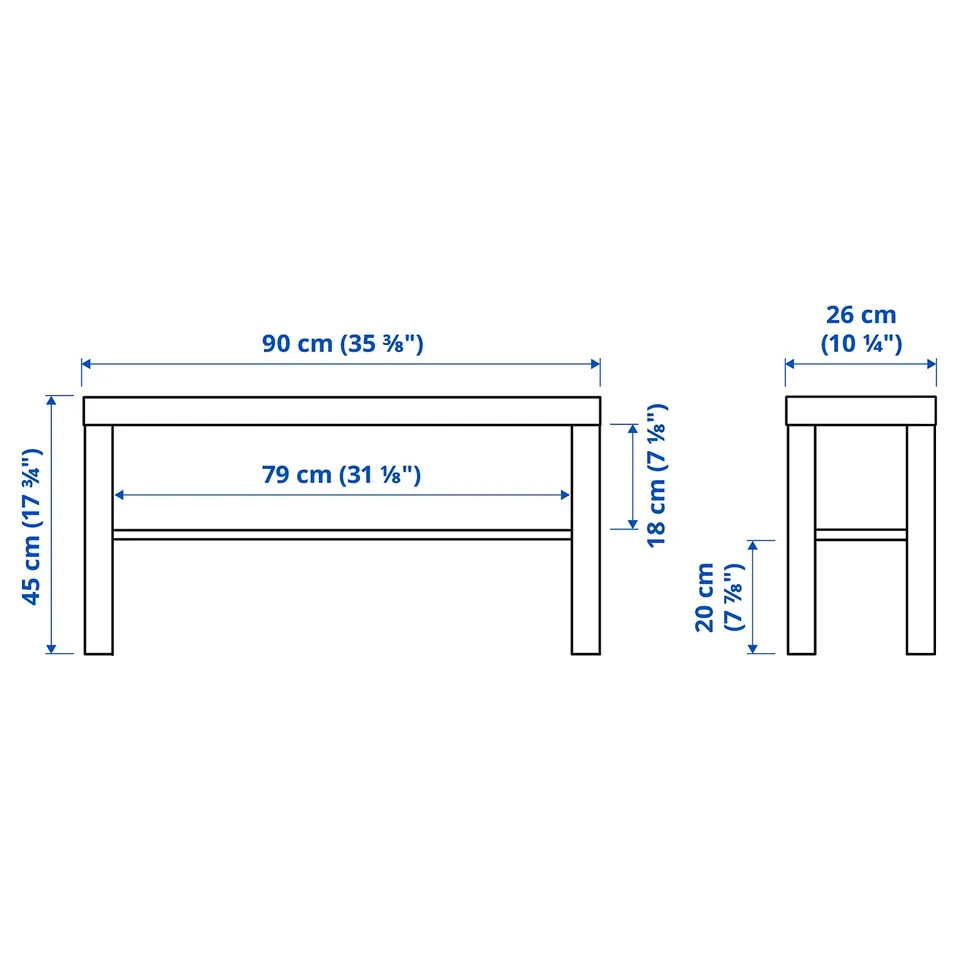 Illustration with measurements for the product: LACK.