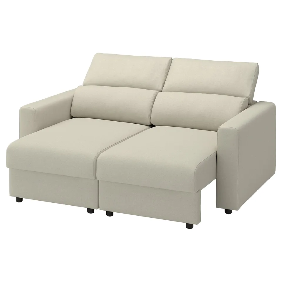 MALMKÖPING beige sofa, cream fabric, l-shaped with adjustable headrests, modern minimalist design.