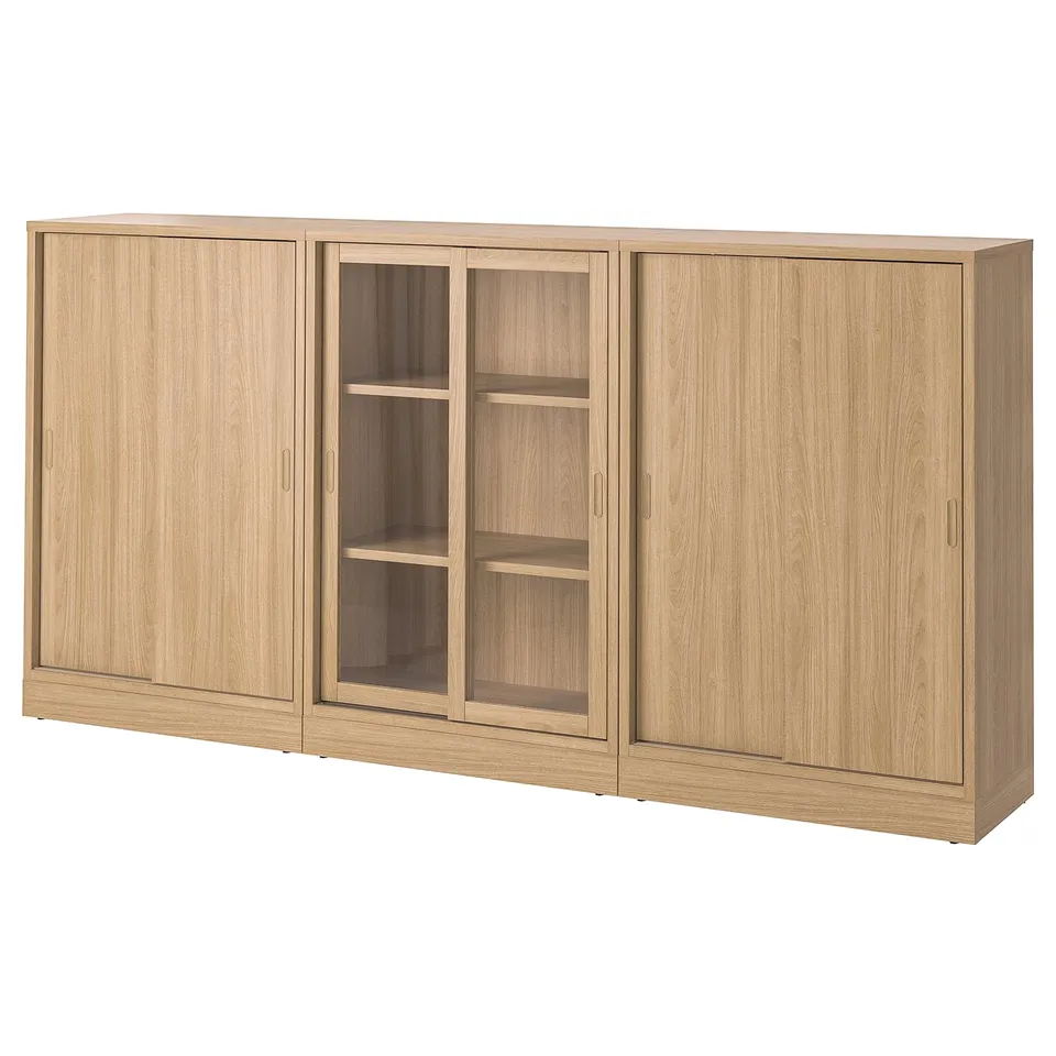 TONSTAD oak cabinet set with solid & glass doors, sliding doors, adjustable shelves.