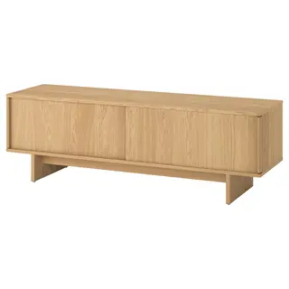 STOCKHOLM 2025 TV bench with sliding doors, oak veneer, 179x42x56 cm