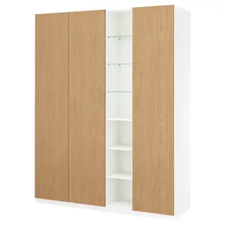 PAX / STORKLINTA wardrobe combination, white oak effect/white, 185x60x236 cm