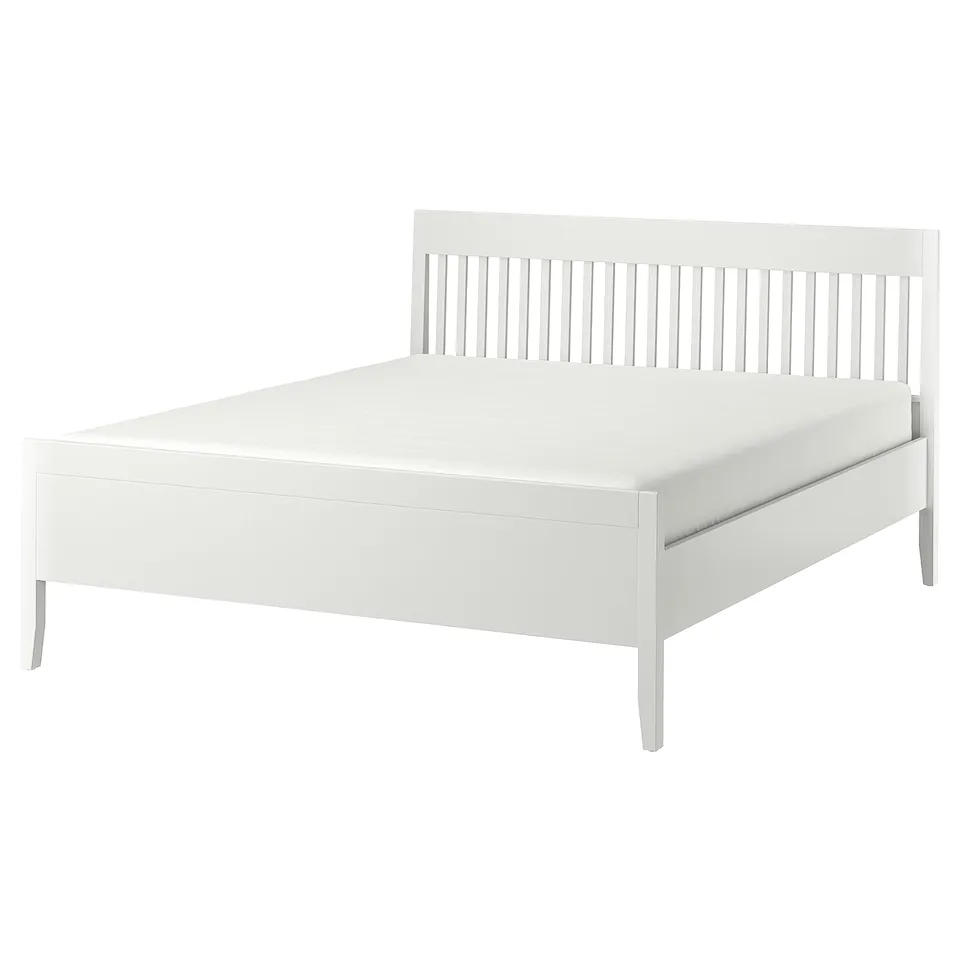 IDANÄS white bed, classic design, sturdy wood, slatted base.