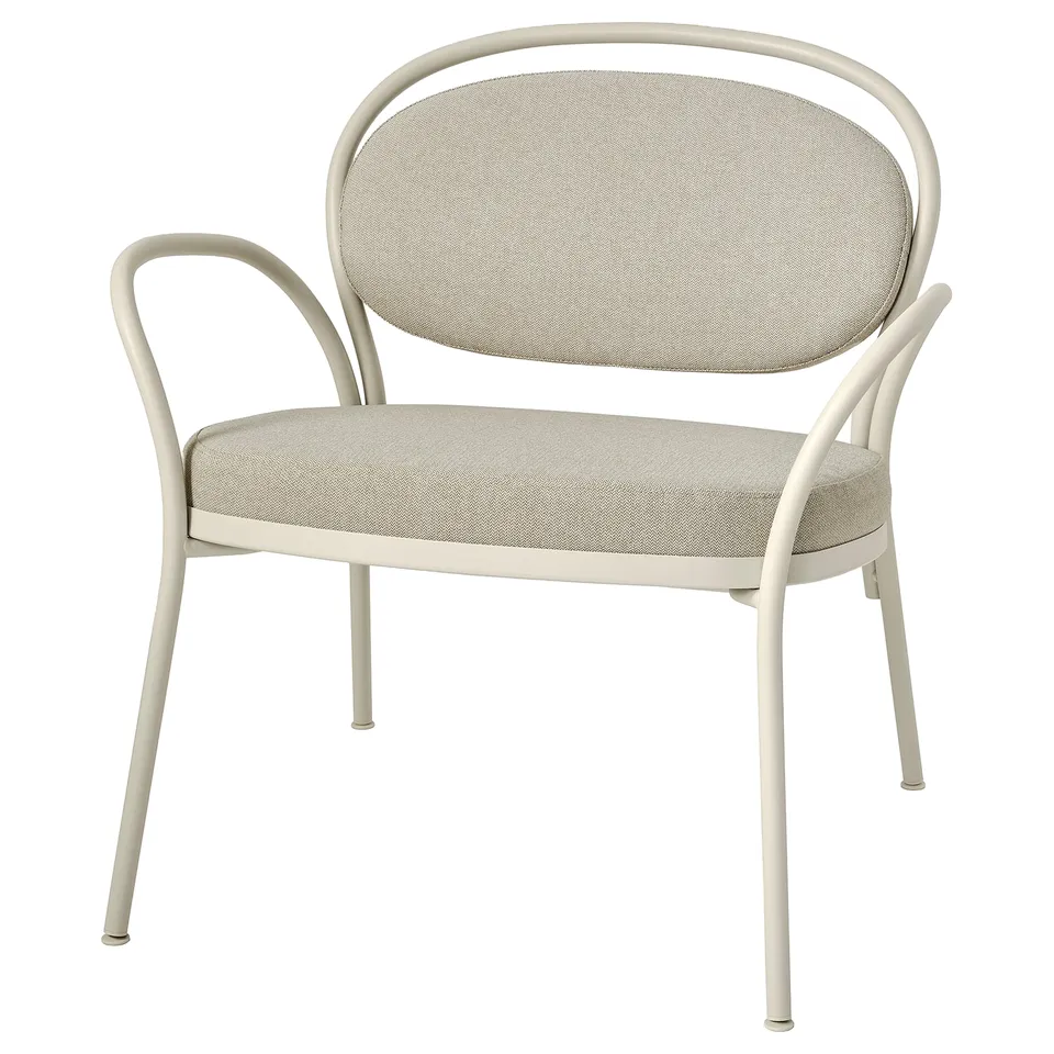 ISMANTORP armchair: beige, metal & fabric, rounded design, classic style.