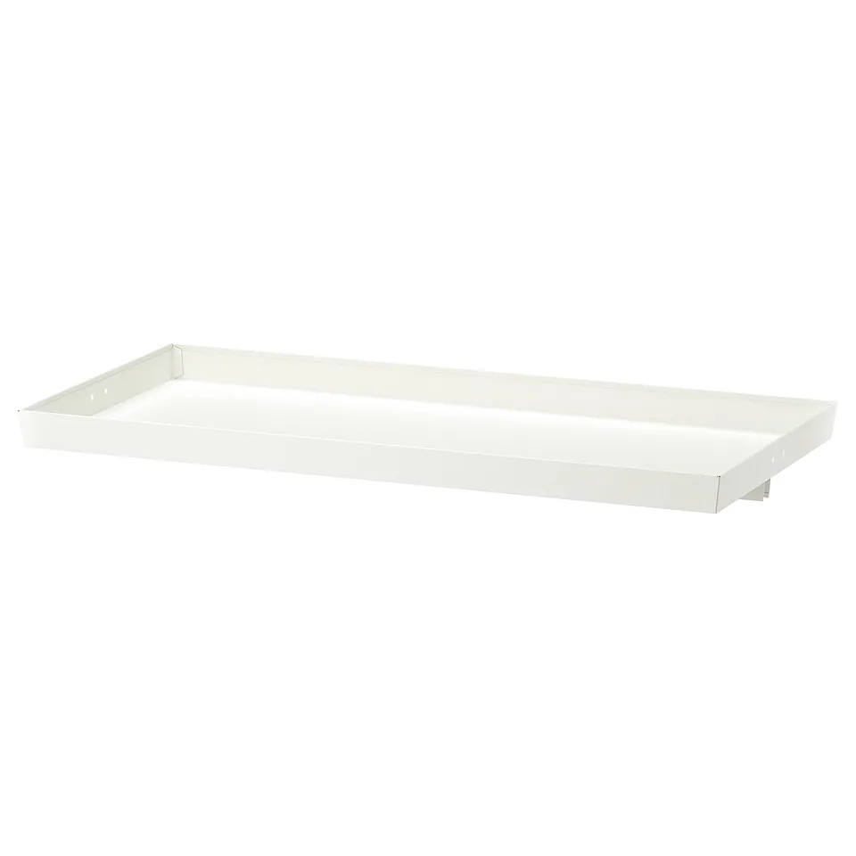 White MITTZON metal shelf, rectangular, raised edges, 10-year guarantee.