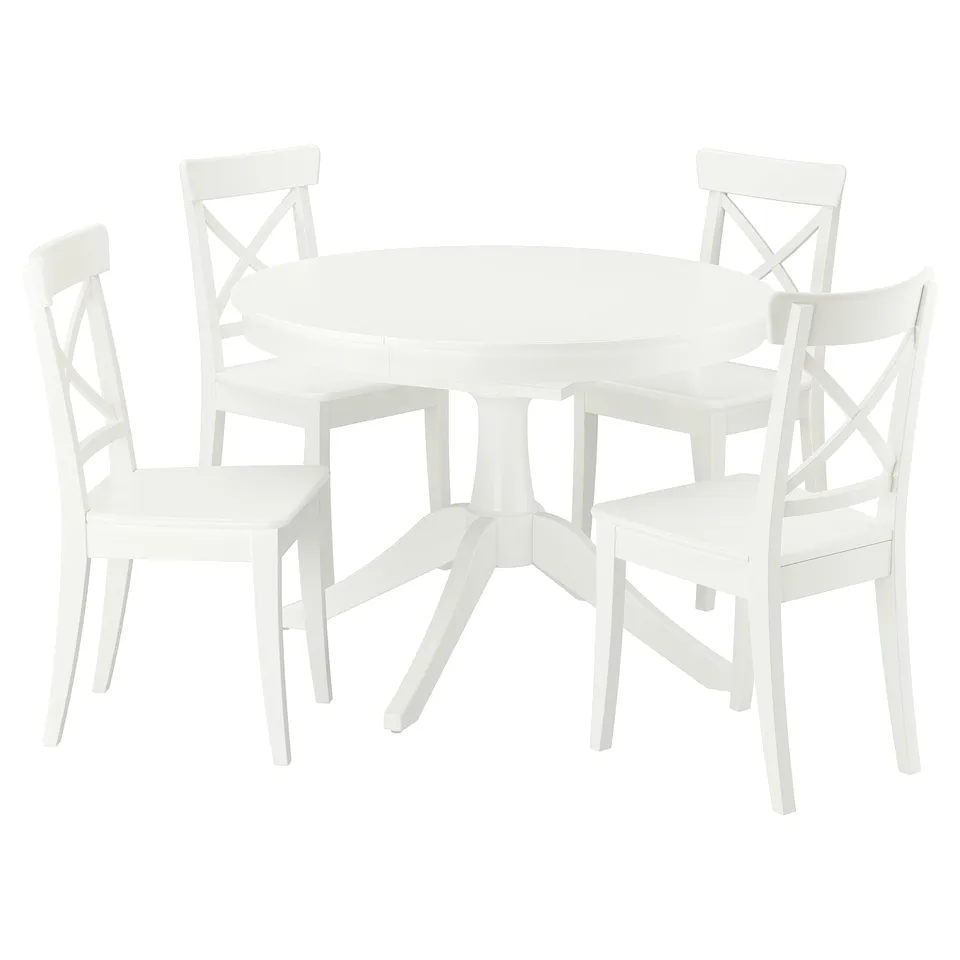 ROSENTORP / ROSENTORP Table and 4 chairs, white/white, 110/155 cm