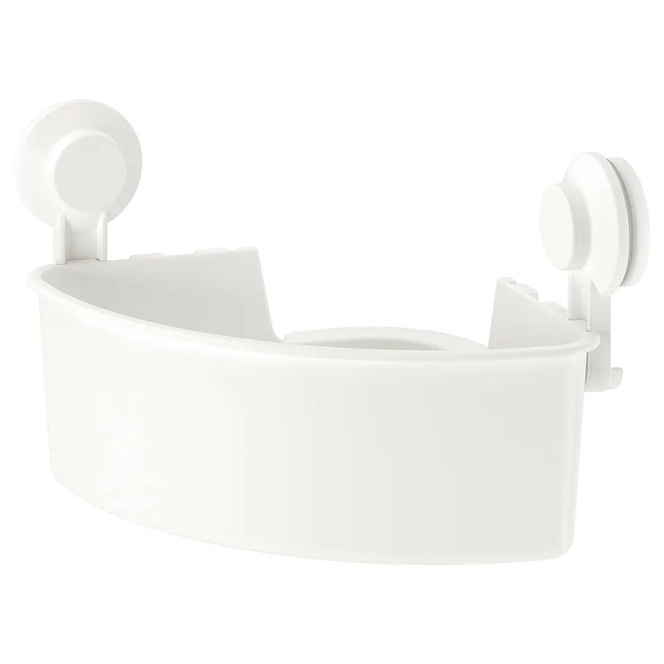 A white TISKEN organiser with suction cups, perfect for bathroom walls.