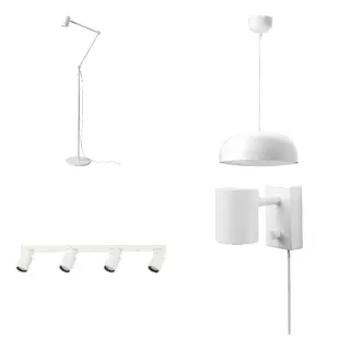 NYMÅNE set: floor/reading lamp + pendant lamp + ceiling spotlight with 4 spots + wall/reading lamp