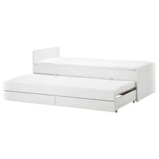 SLÄKT bed frame with underbed and storage, white, 90x200 cm