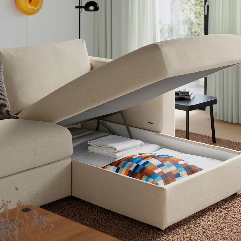 VIMLE 3-seat sofa with chaise longue, with wide armrests/Knäbäck light beige