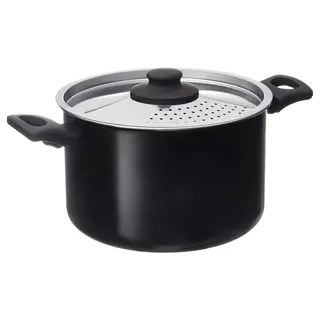 HEMLAGAD pot with lid, non-stick coating black, Height 15 cm